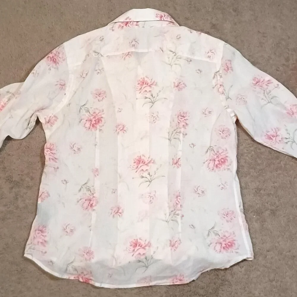 Lauren Ralph Lauren/Button Down Blouse/Womens M/Pink Floral/Classic Prep Feminin - Picture 8 of 8